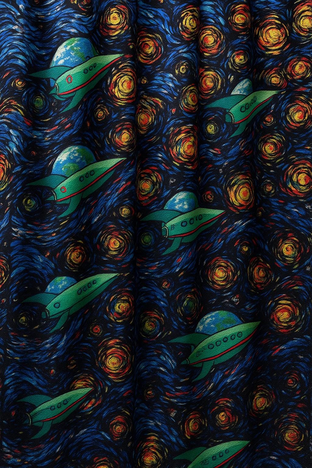Star Trek Galaxy Fabric: Van Gogh Swirl Space Print, Polyester fabric by the yard