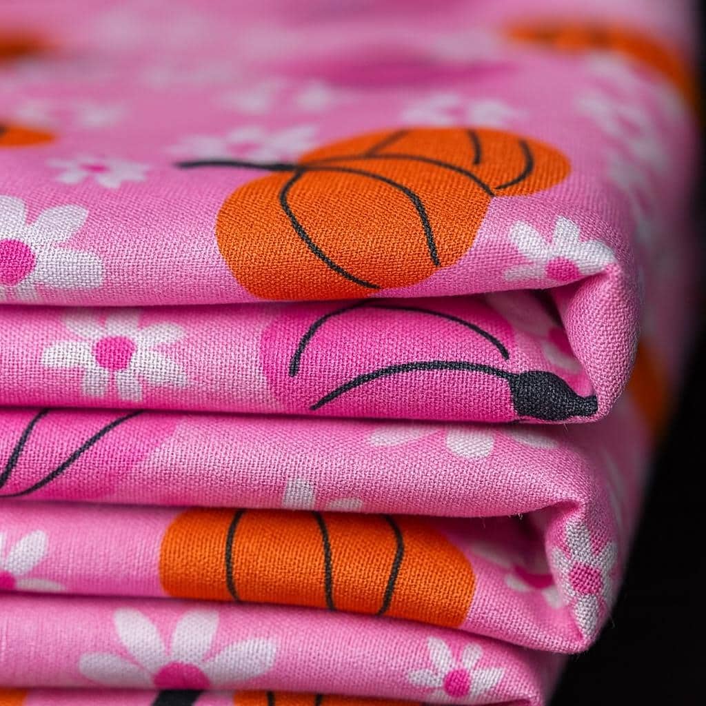 Pink Halloween Pumpkin Fabric: Linen-Look Polyester Sewing & Quilting
