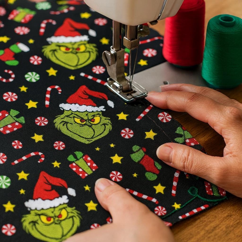 Grinch Whoville Christmas Fabric: Linen-Look Polyester for Sewing & Quilting