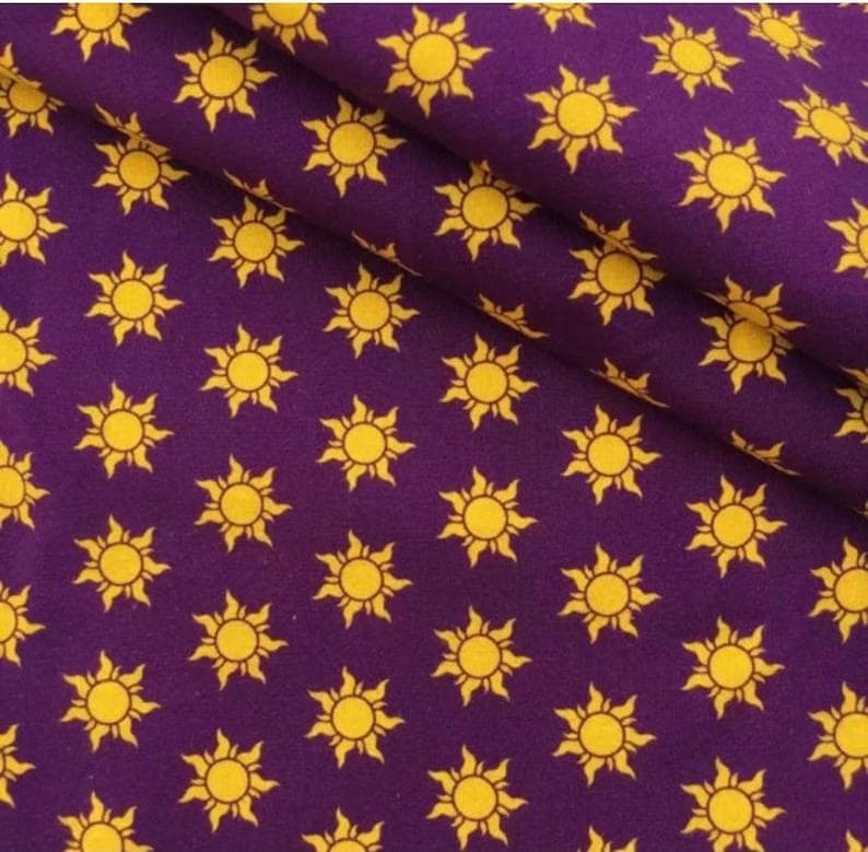 Purple Tangled Sun Print Linen-Look Polyester Fabric: 44" Wide, Kids Apparel