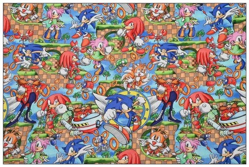 Sonic the Hedgehog Fabric: Comic Strip Polyester Material - By The Yard, Cartoon game Anime fabric