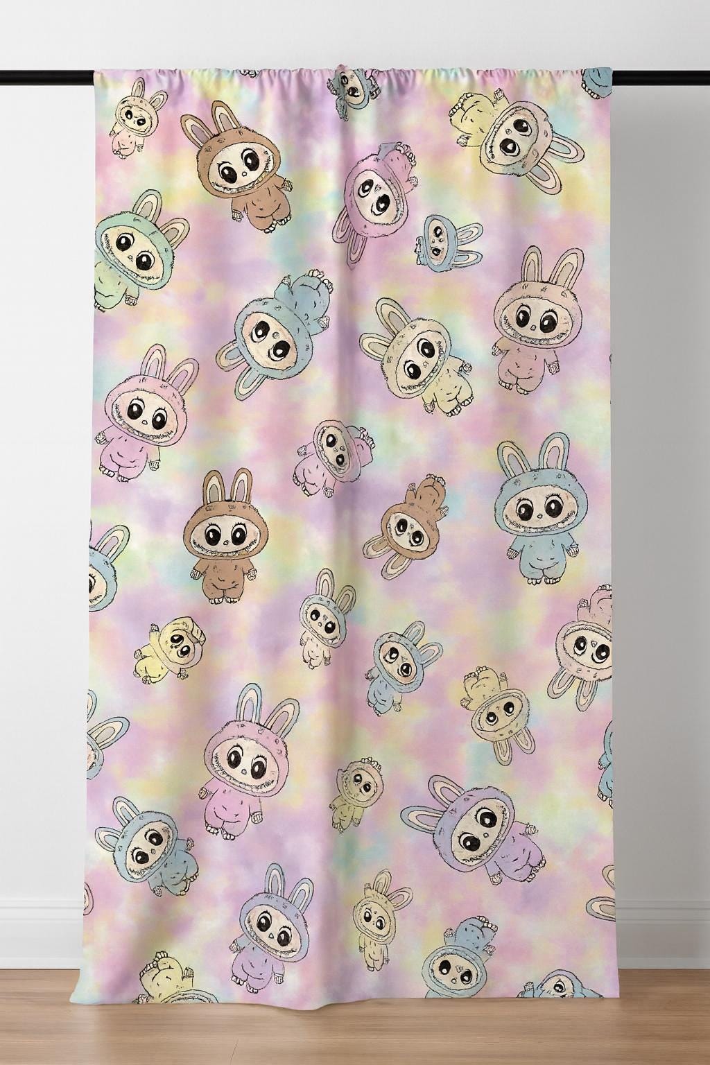 Labubu Monster Doll Fabric: Kawaii Anime Polyester, Halloween Theme