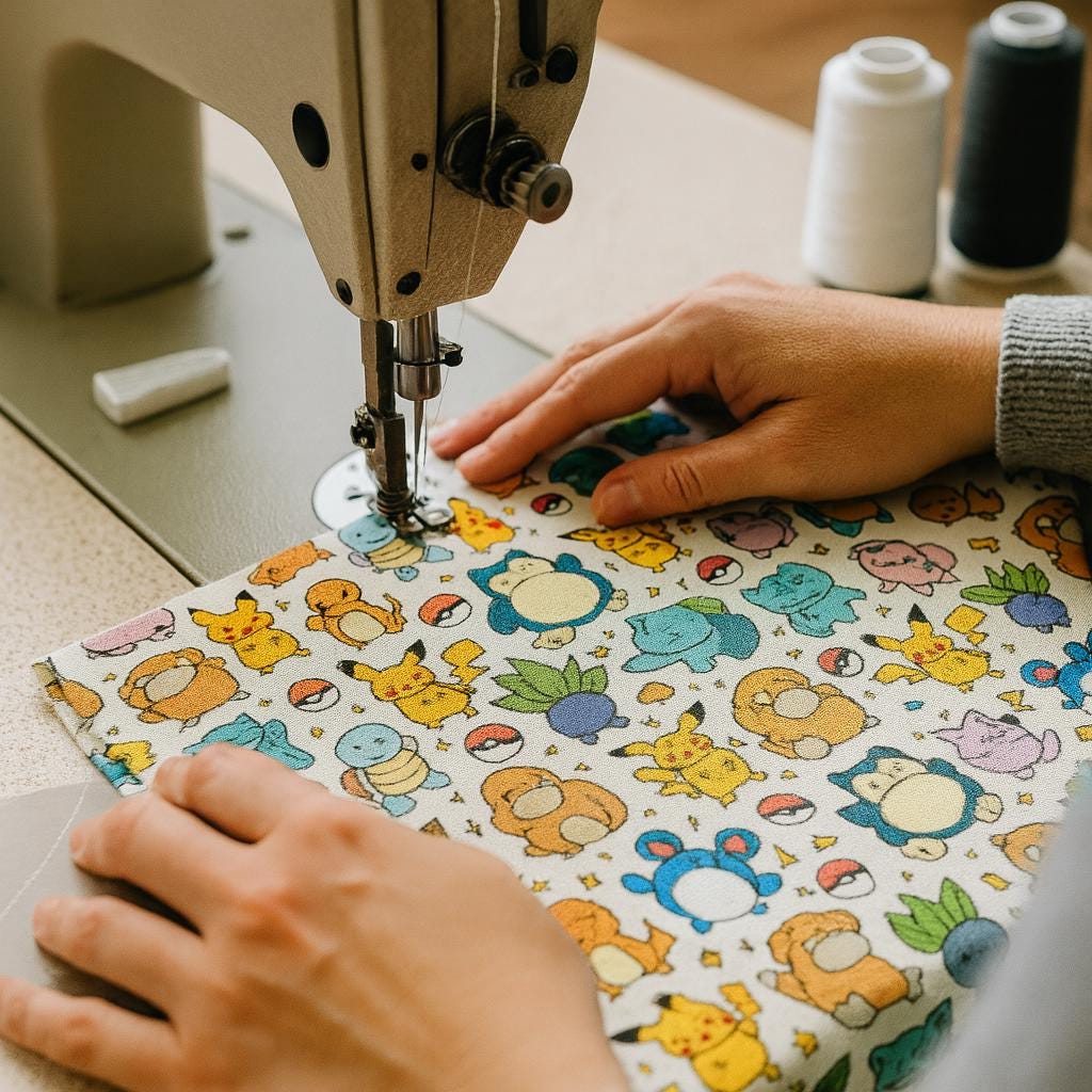 Pokemon Inspired Linen-Look Fabric by the Yard – 44" Wide Soft 100% Polyester (120–130gsm), Anime Cartoon Print, White Base Fabric