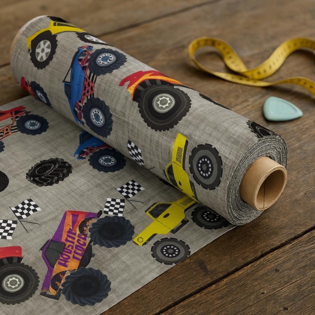 Monster Jam  Fabric: Linen-Look Polyester, Brown Dirt Print, 44" Wide