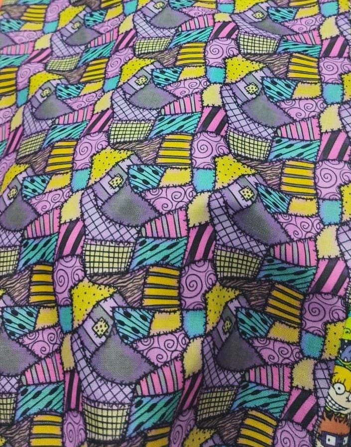 Nightmare Before Christmas Fabric: Sally Patchwork Print, Halloween Polyester Linen