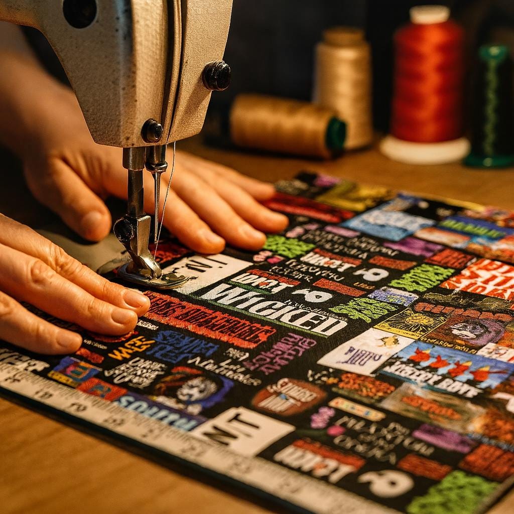 Broadway Musicals Collage Fabric: Linen-Look Polyester, Costumes, Quilting