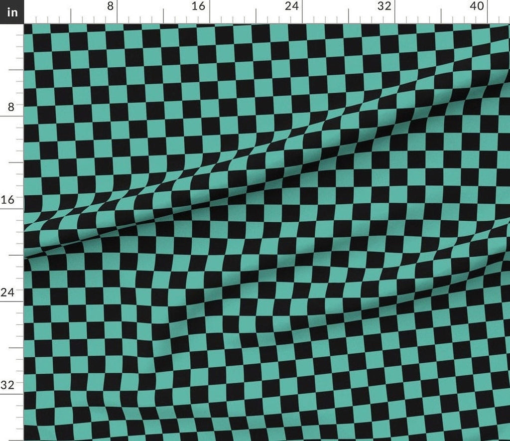 Anime Demon-Slaying Fabric: Black Blue Checkered Polyester fabric