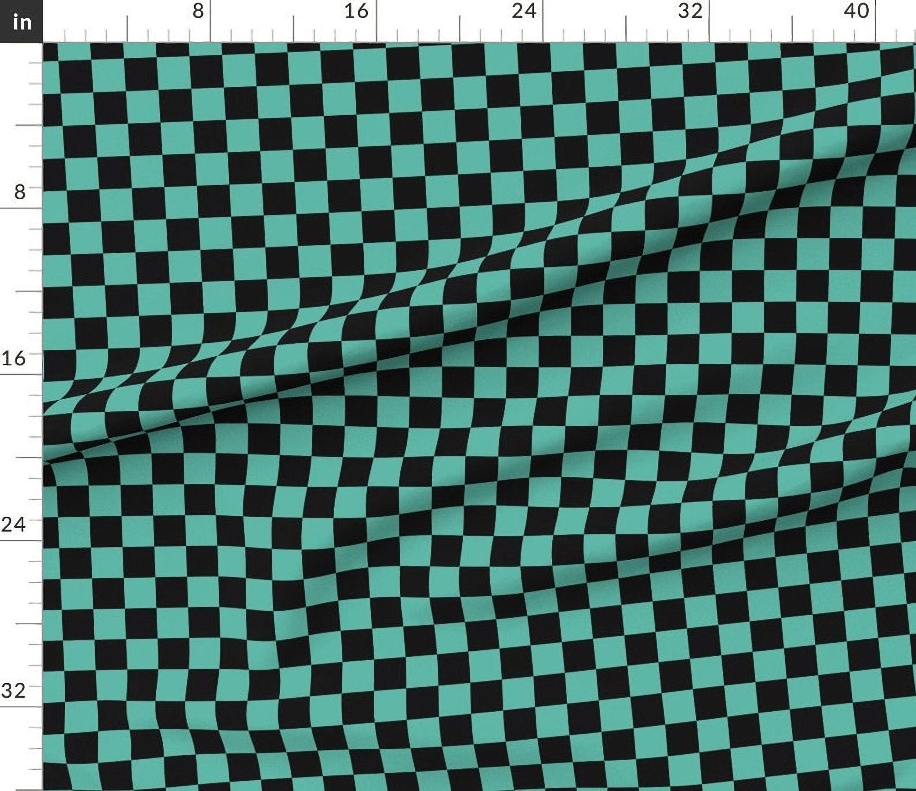 Anime Demon-Slaying Fabric: Black Blue Checkered Polyester fabric